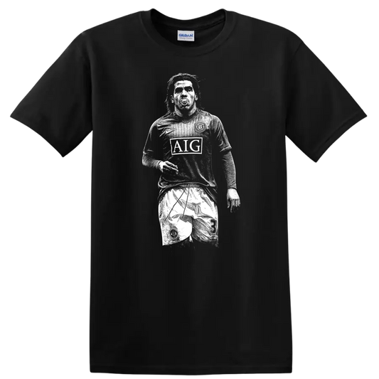 Retro soccer legend portrait style graphic featuring Carlos Alberto Tévez T - Black