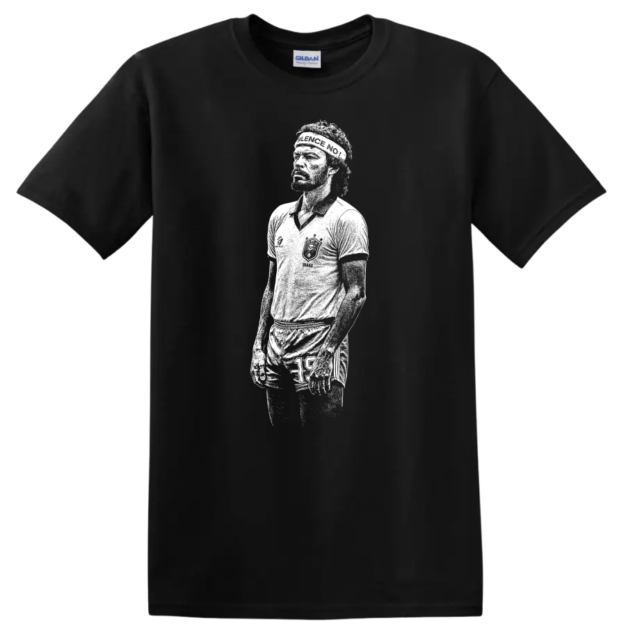 Retro soccer legend portrait graphic of Sócrates Brasileiro on - Black