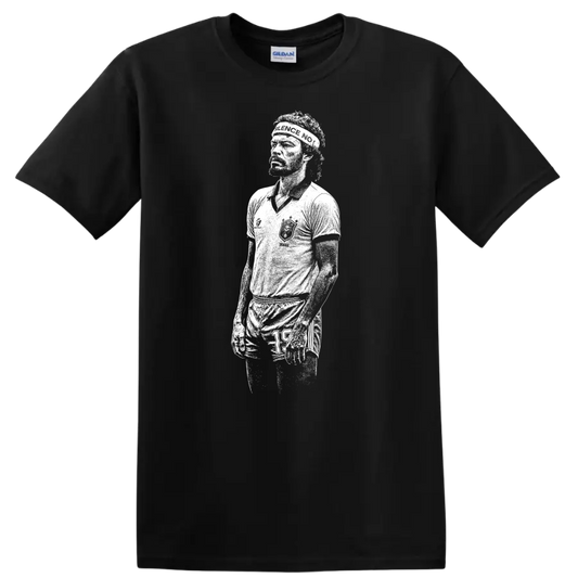 Retro soccer legend portrait graphic of Sócrates Brasileiro on - Black