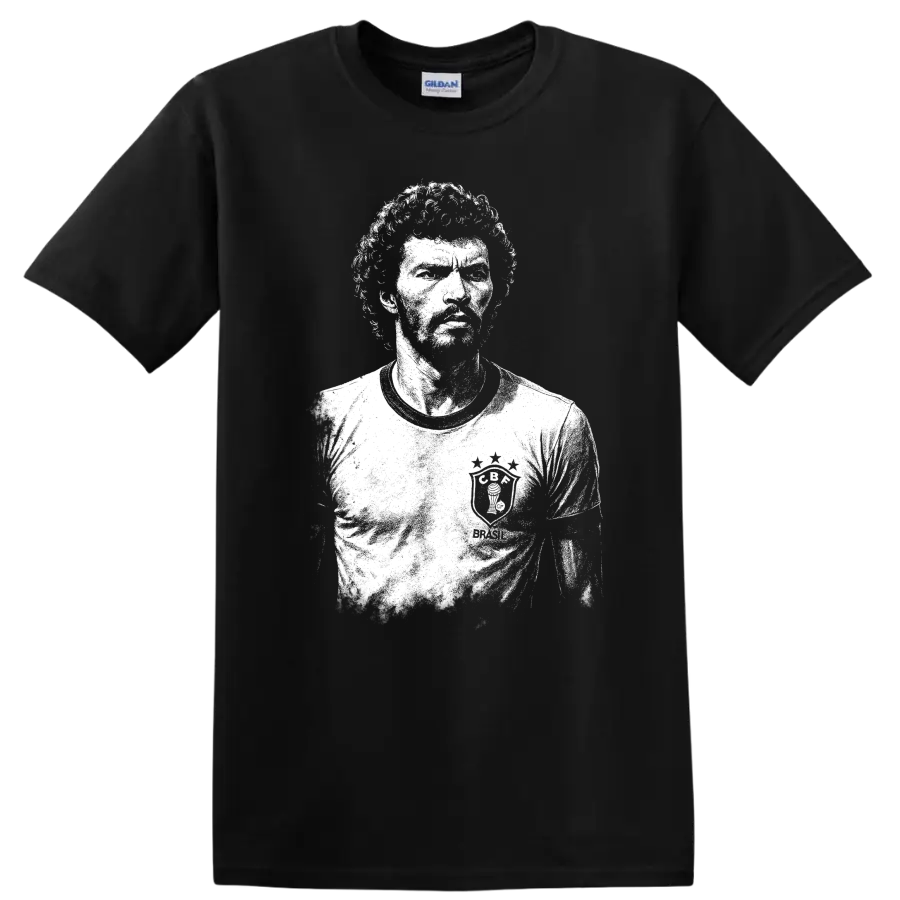 Retro black and white portrait of Sócrates Brasileiro T Shirt - Black