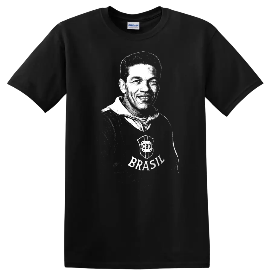 Black and white retro soccer legend portrait graphic T - Black