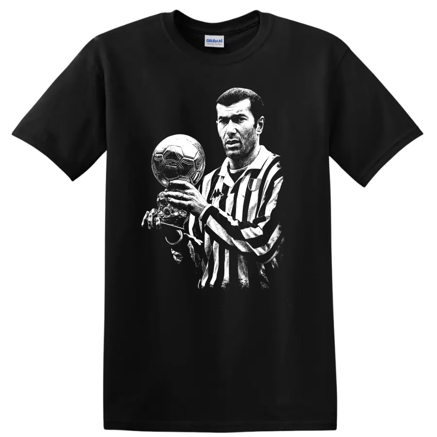 Black and white retro soccer portrait of Zinedine Zidane style T - Black