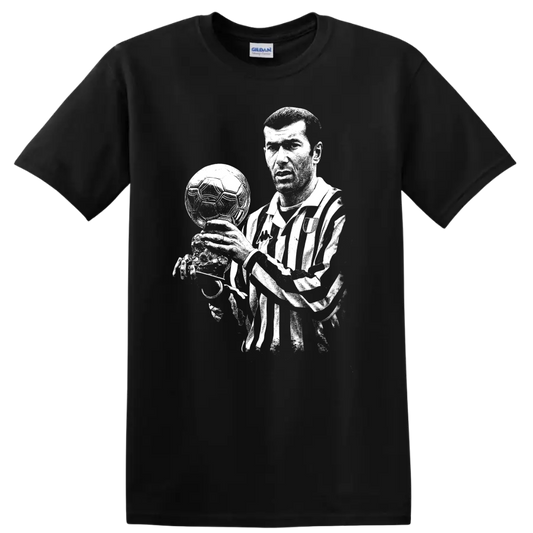 Black and white retro soccer portrait of Zinedine Zidane style T - Black