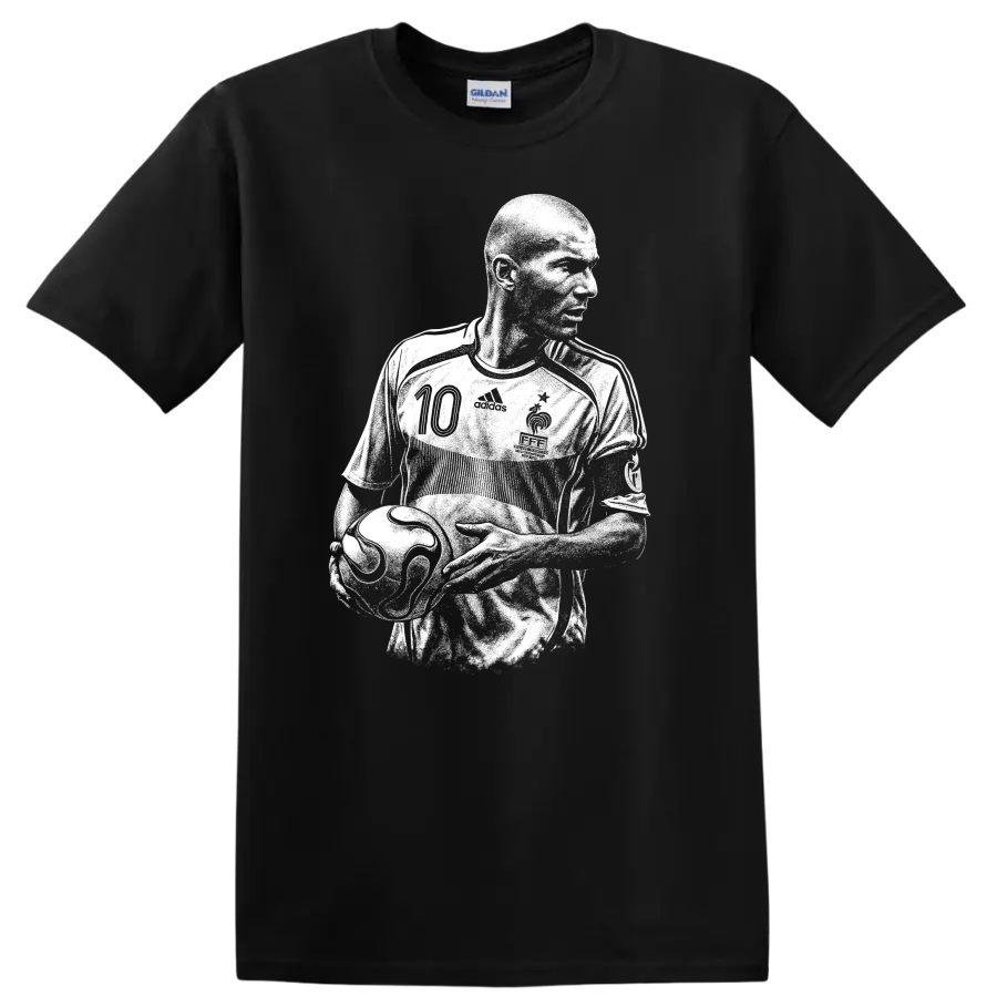 Retro soccer portrait of Zinedine Zidane in bold black and white style T - Black