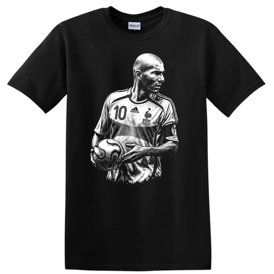 Retro soccer portrait of Zinedine Zidane in bold black and white style T - Black