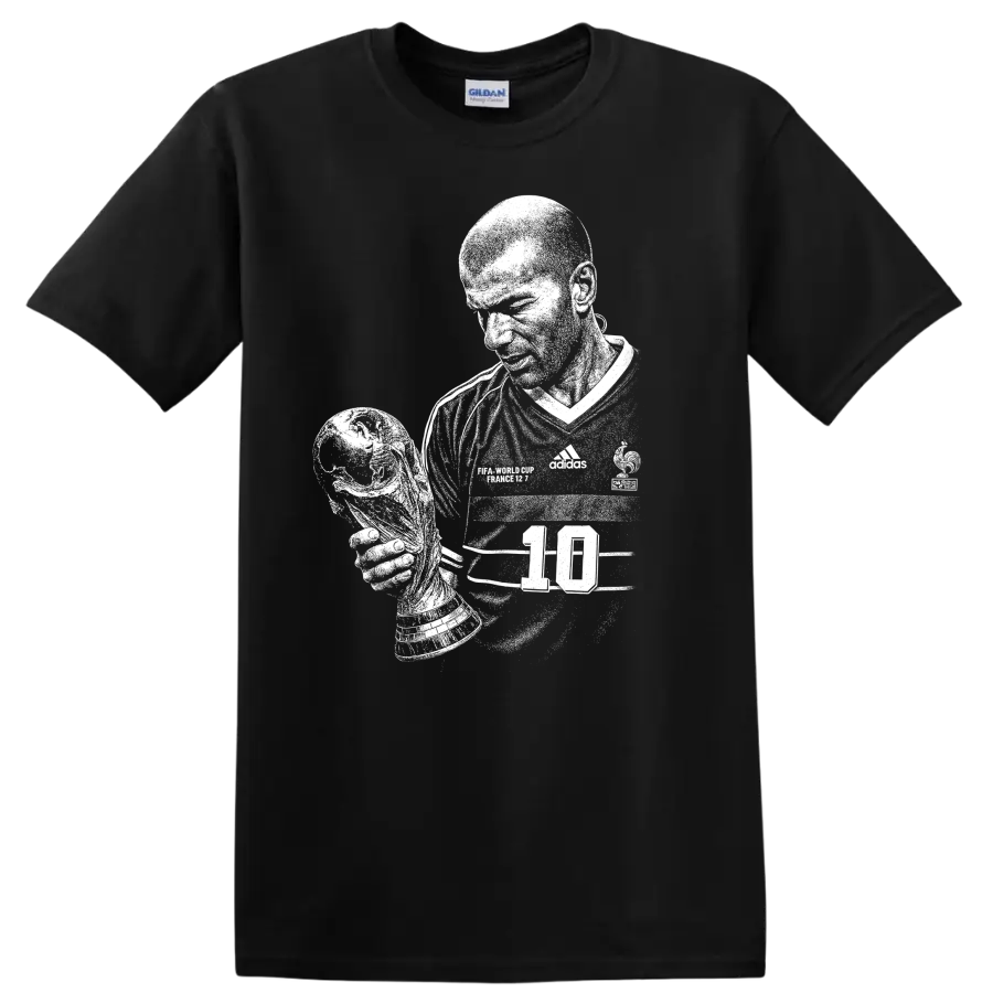 Retro black and white Zinedine Zidane soccer portrait T shirt - Black