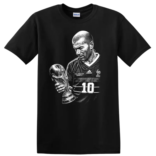 Retro black and white Zinedine Zidane soccer portrait T shirt - Black