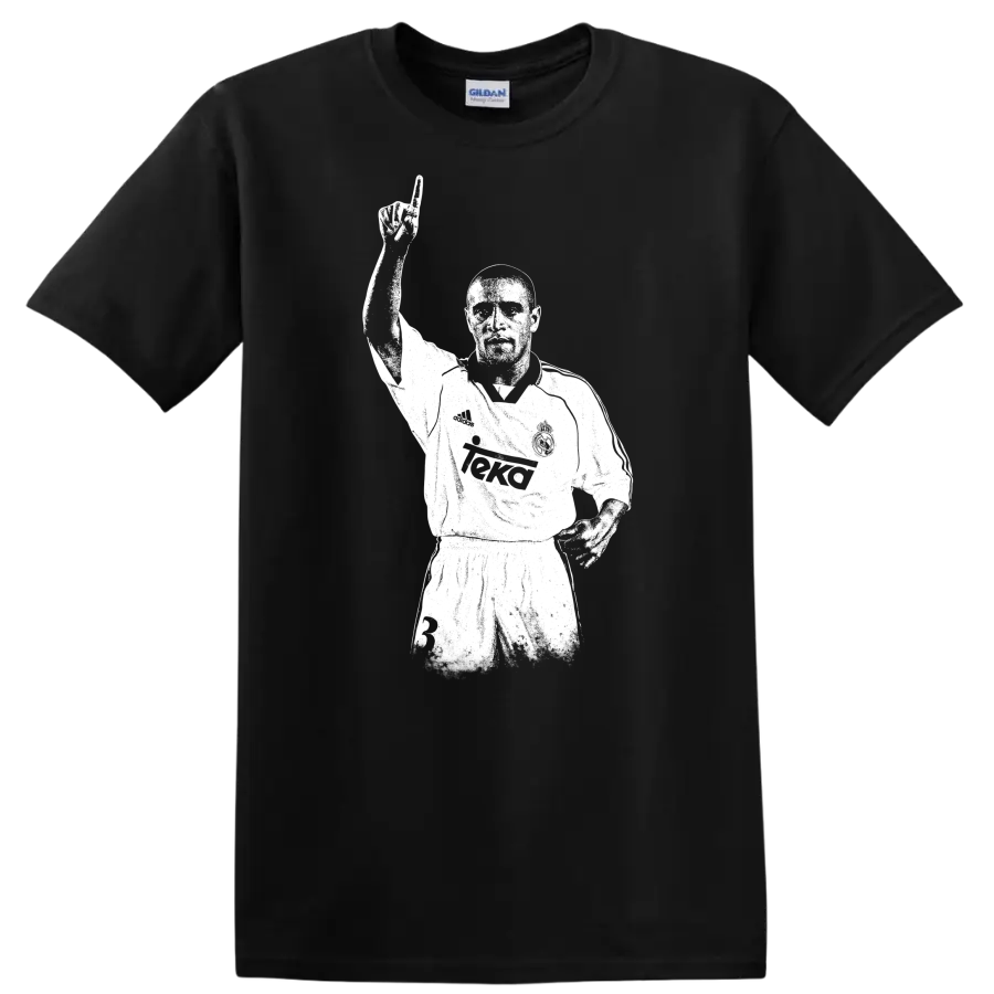 Retro soccer legend portrait of Roberto Carlos in vintage style T - Black