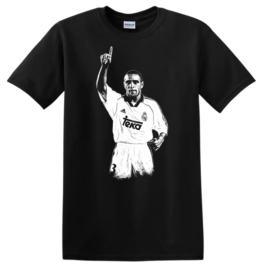 Retro soccer legend portrait of Roberto Carlos in vintage style T - Black