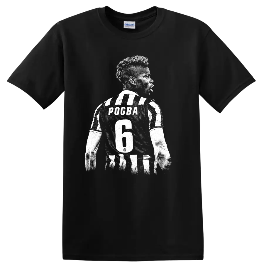 Black and white retro soccer portrait graphic inspired by Paul Pogba T - Black