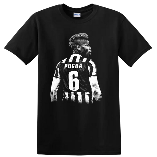 Black and white retro soccer portrait graphic inspired by Paul Pogba T - Black