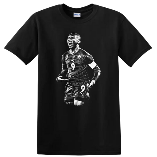 Black and white retro soccer player portrait graphic T - Black
