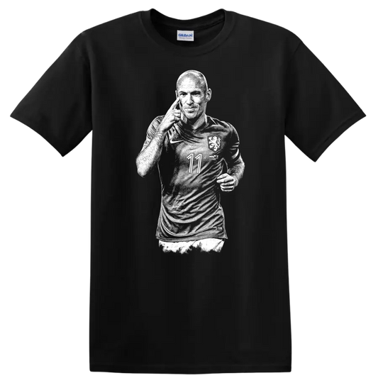 Retro soccer portrait of Arjen Robben style graphic T - Black