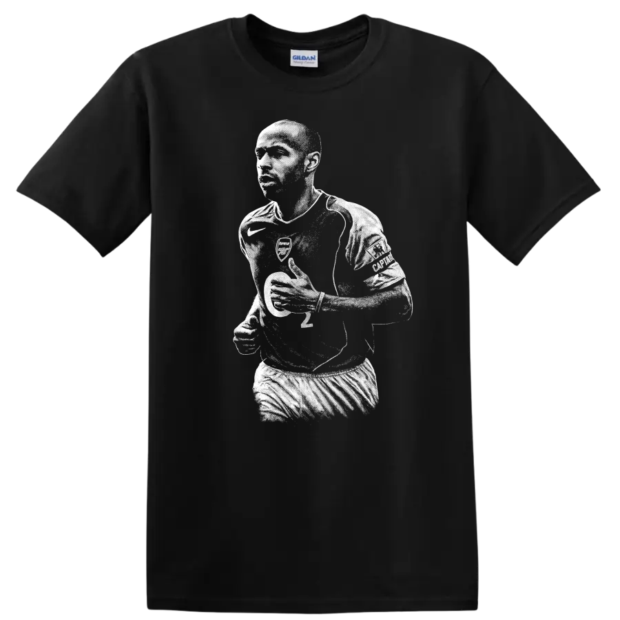 Black and white retro Thierry Henry soccer portrait T - Black