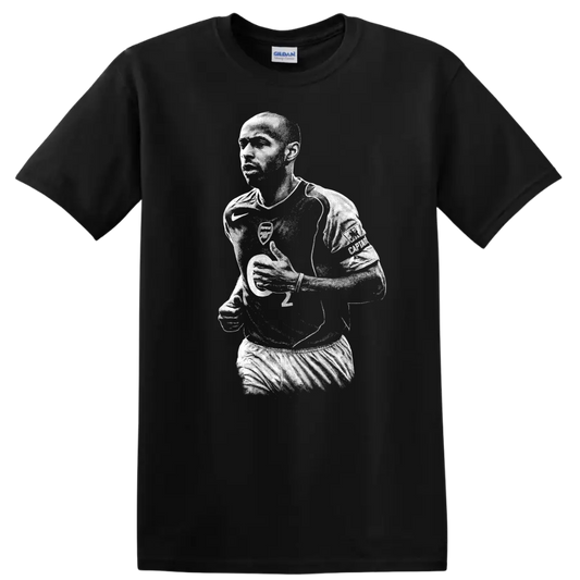 Black and white retro Thierry Henry soccer portrait T - Black