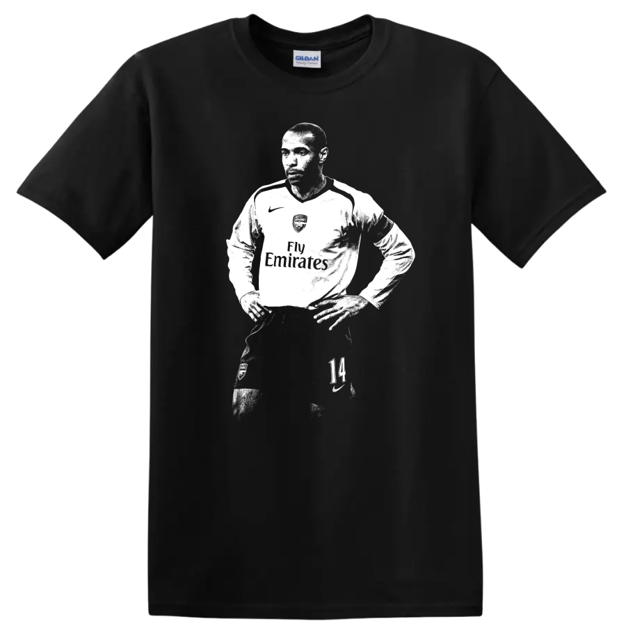 Retro black and white Thierry Henry soccer portrait style T - Black