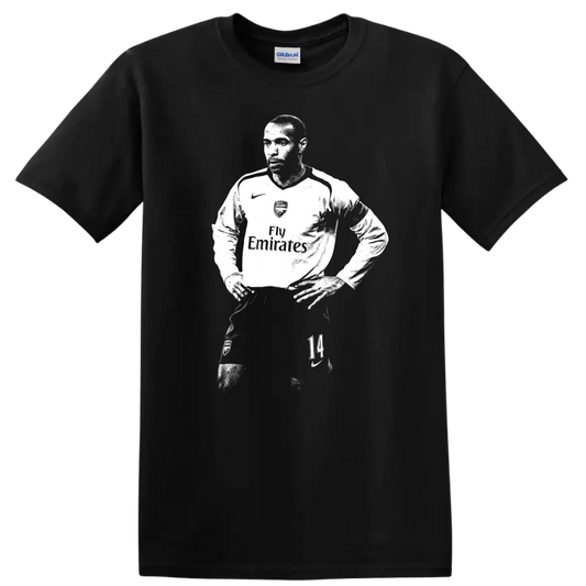 Retro black and white Thierry Henry soccer portrait style T - Black