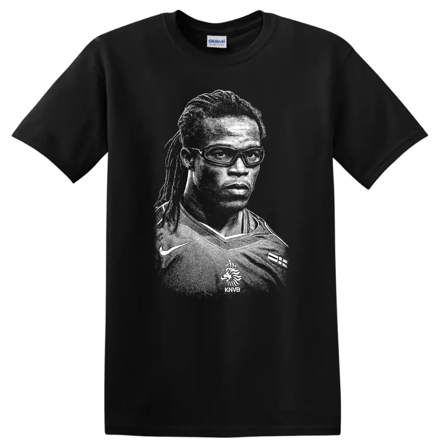 Black and white retro soccer player portrait T - Black