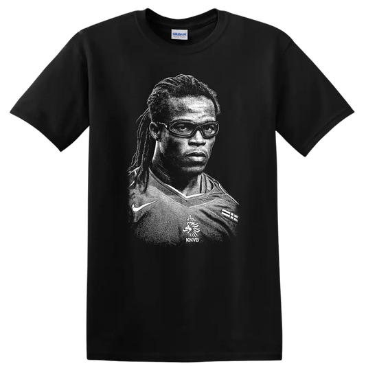 Black and white retro soccer player portrait T - Black
