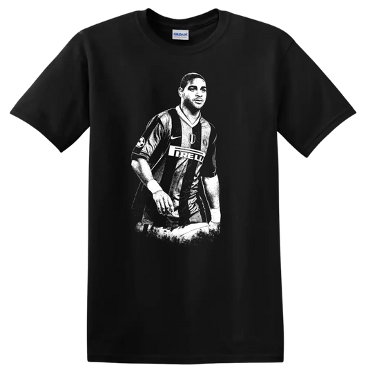 Retro soccer legend portrait silhouette style T Shirt featuring Adriano Leite - Black