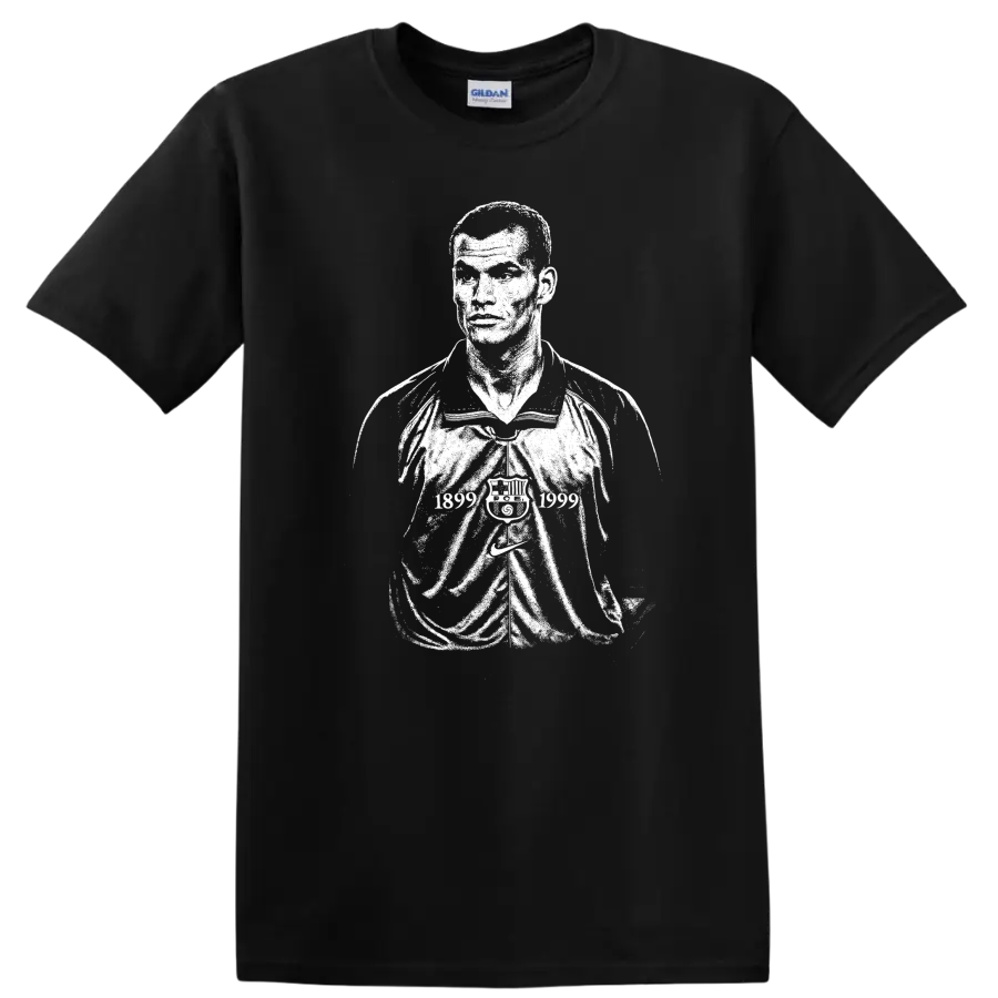 Retro black and white Rivaldo soccer portrait graphic T - Black