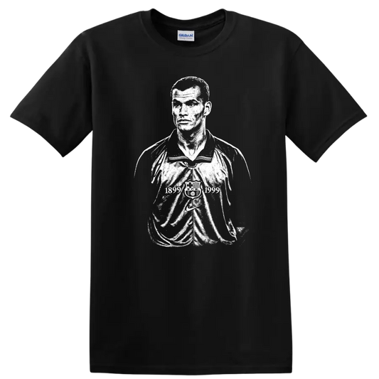 Retro black and white Rivaldo soccer portrait graphic T - Black