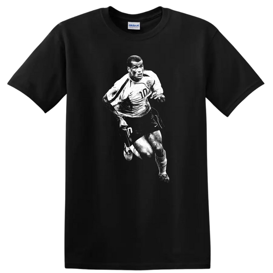 Retro Ronaldo Nazário soccer player silhouette portrait T - Black