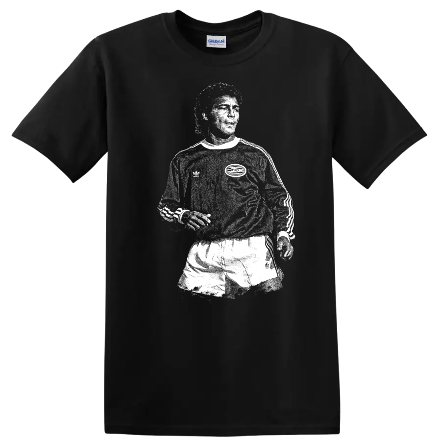Retro soccer legend portrait of Romário in high-contrast black and white T Shirt - Black
