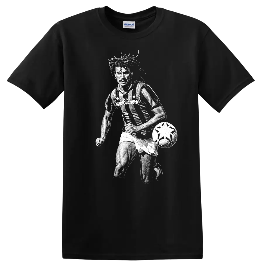 Retro black-and-white Ruud Gullit soccer portrait silhouette T - Black