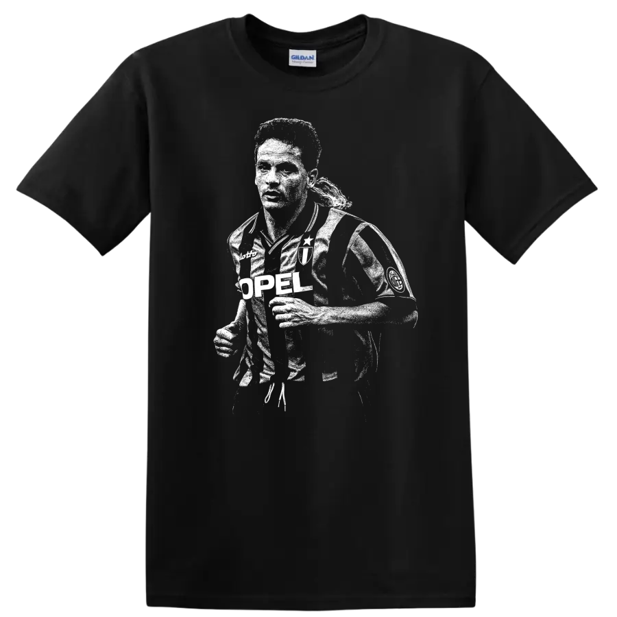 Black and white retro soccer portrait of Roberto Baggio on a T - Black