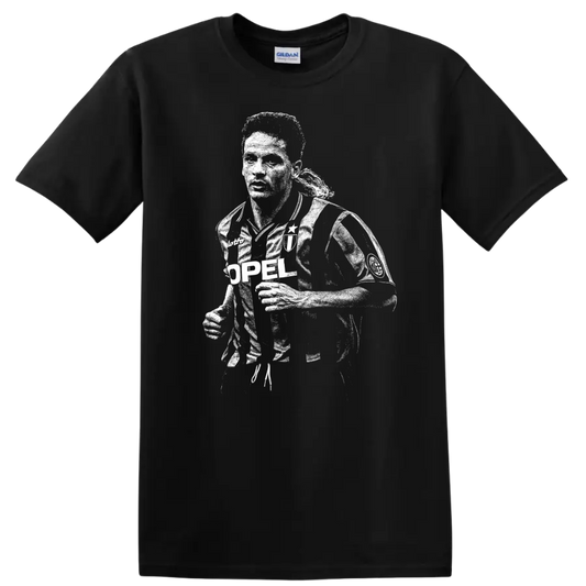 Black and white retro soccer portrait of Roberto Baggio on a T - Black
