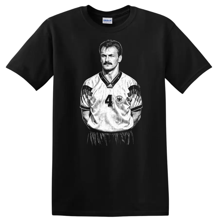 Retro soccer legend portrait style graphic featuring Jürgen Kohler on a T - Black