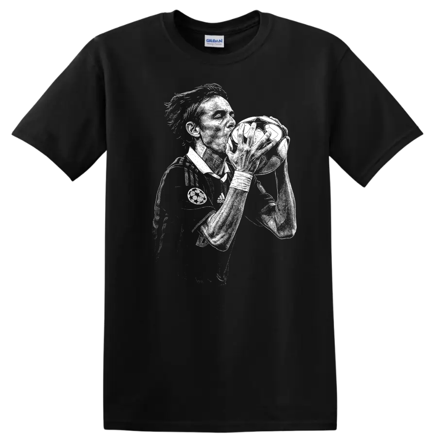 Retro soccer portrait of Filippo Inzaghi legend style T shirt - Black