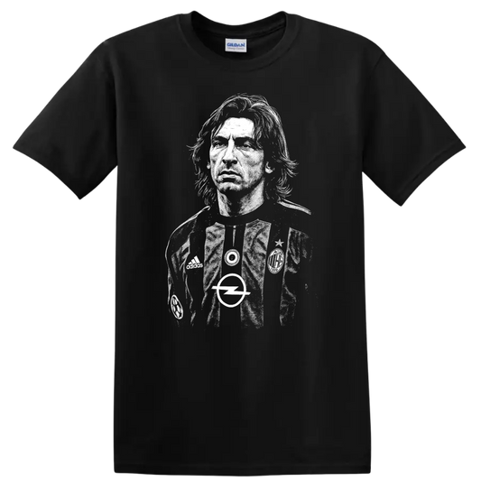 High-contrast retro Andrea Pirlo soccer portrait T Shirt - Black