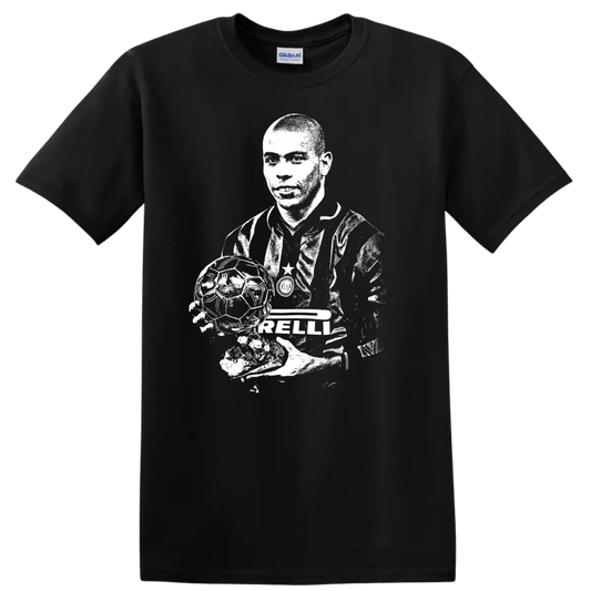 Retro soccer portrait graphic inspired by Ronaldo Nazário on a T - Black