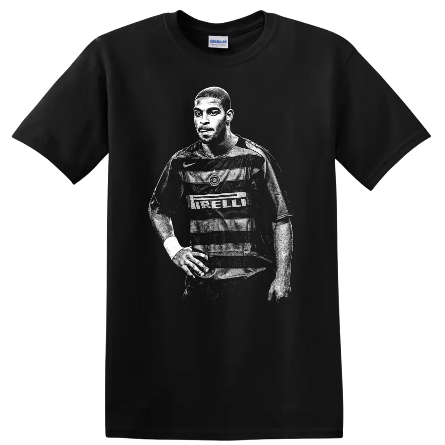 Retro soccer player portrait of Adriano Leite Ribeiro in black and white T shirt - Black