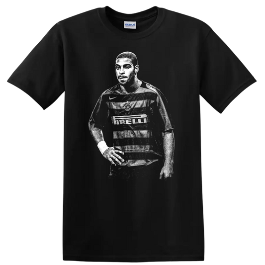 Retro soccer player portrait of Adriano Leite Ribeiro in black and white T shirt - Black