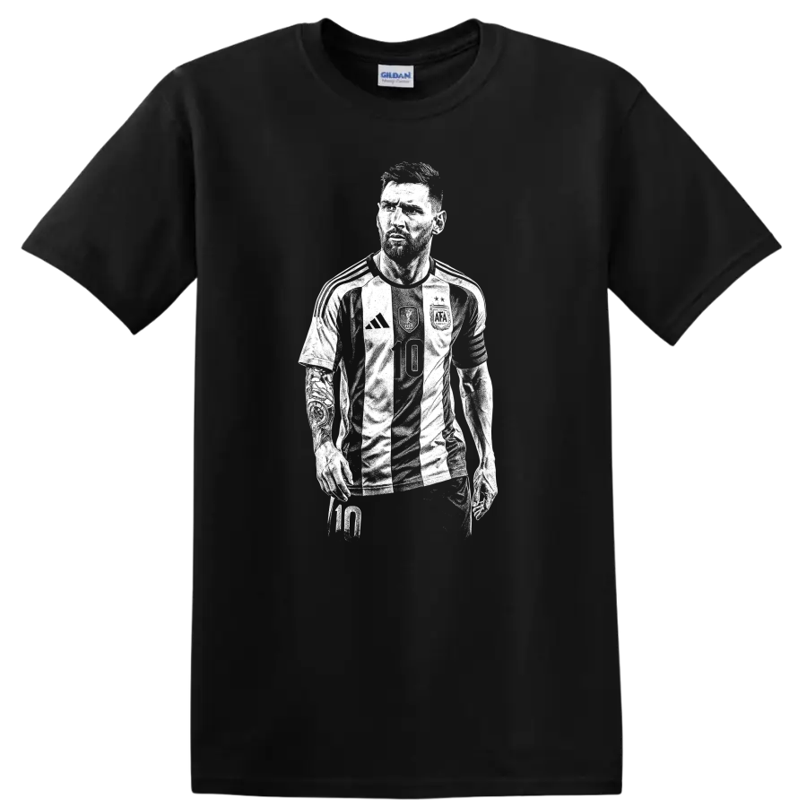 Retro soccer Lionel Messi portrait legend style T - Black