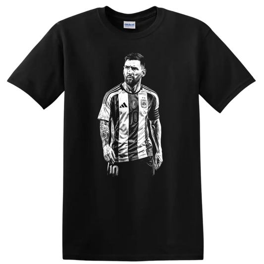 Retro soccer Lionel Messi portrait legend style T - Black