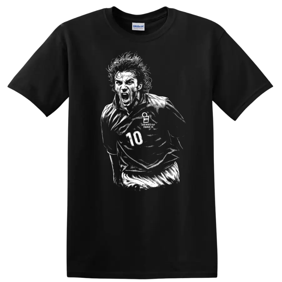 Black and white retro soccer portrait of Alessandro Del Piero style T-shirt - Black