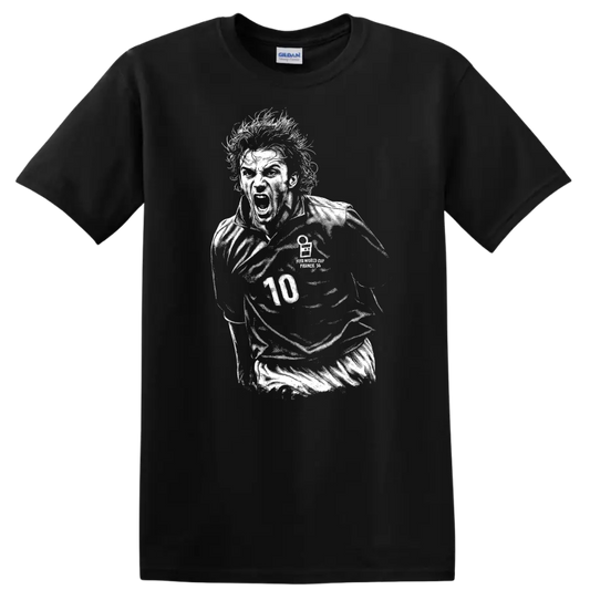 Black and white retro soccer portrait of Alessandro Del Piero style T-shirt - Black