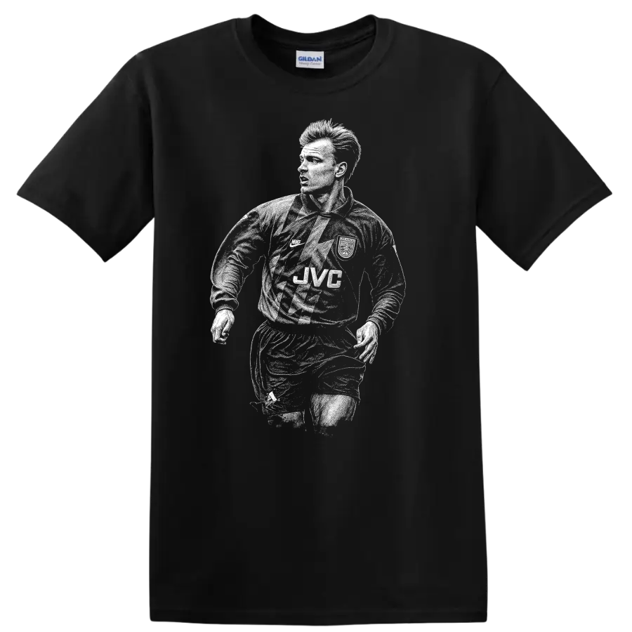Retro soccer portrait of Dennis Bergkamp legend style T - Black