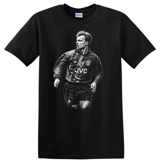 Retro soccer portrait of Dennis Bergkamp legend style T - Black