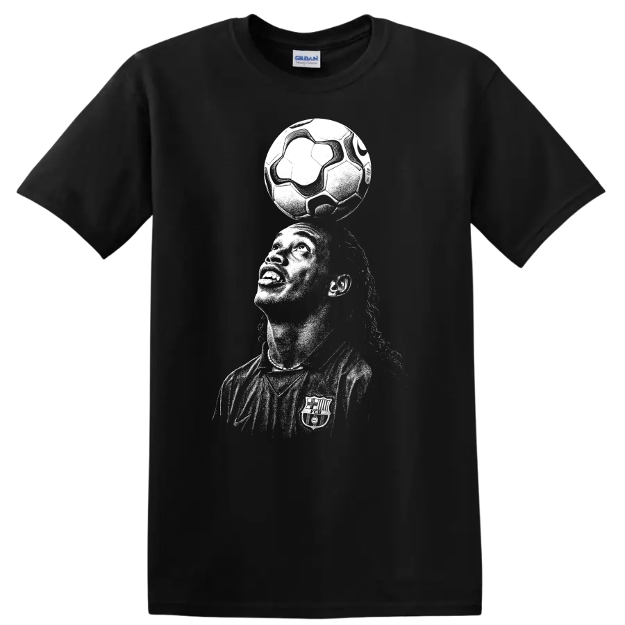 Black and white retro soccer player portrait graphic T - Black