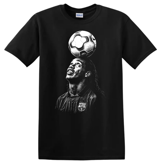 Black and white retro soccer player portrait graphic T - Black