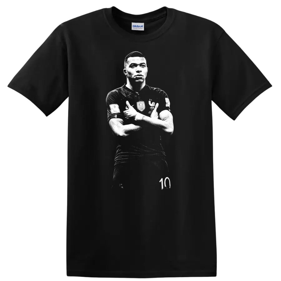 Retro soccer portrait style design inspired by Kylian Mbappé on a T - Black