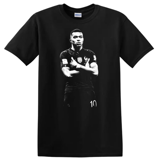 Retro soccer portrait style design inspired by Kylian Mbappé on a T - Black
