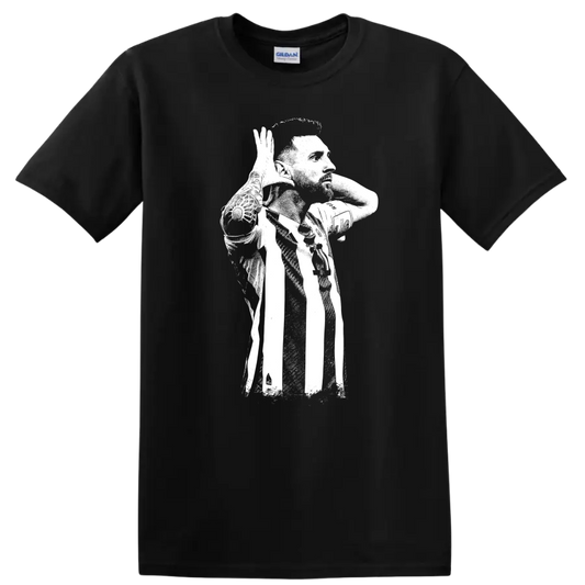 High-contrast retro soccer portrait of Lionel Messi style graphic - Black