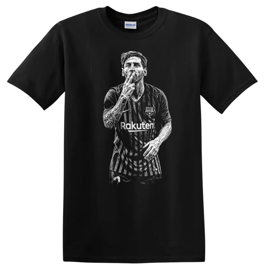 Black and white retro soccer player portrait legend style T - Black