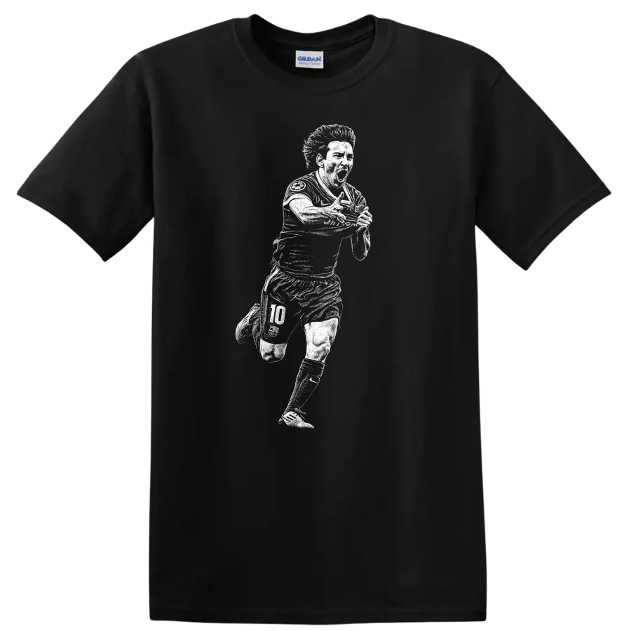 Retro soccer portrait of Lionel Messi legend style T - Black
